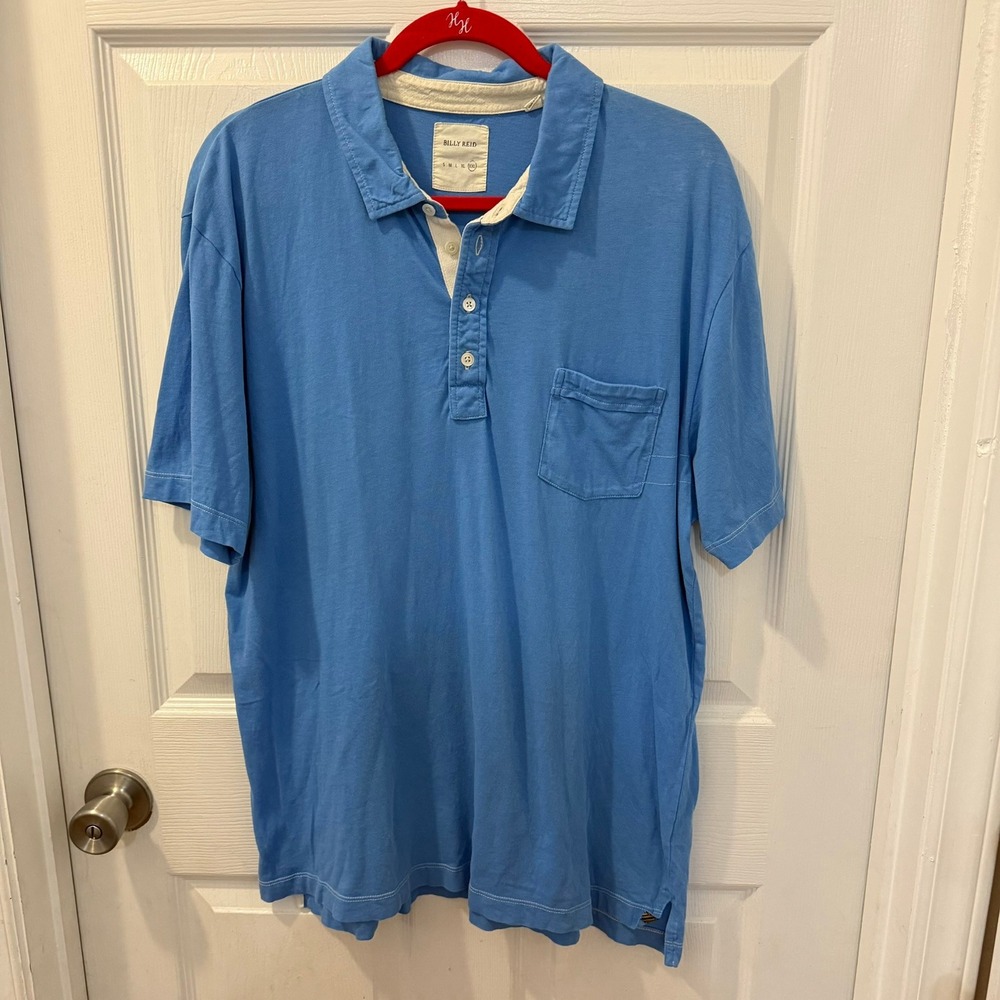 Billy Reid Mens XXL Pensacola Blue Periwinkle Short Sleeve Cotton Polo Shirt